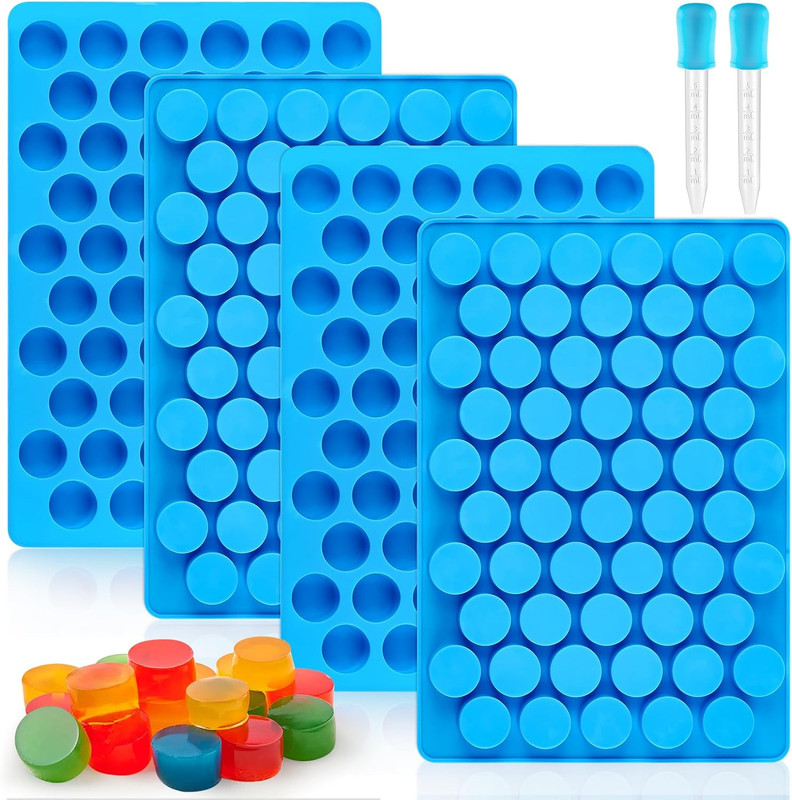 4 PCS Silicone Gummy Candy Molds, 55 Cavities Non-Stick round Molds for Small Ha