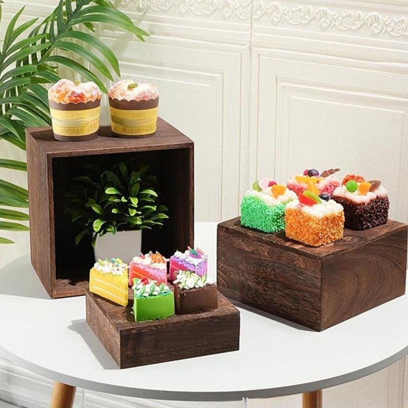 3 Pieces Wood Cake Cupcake Stand Wooden Risers for Party Birthday Home Decor