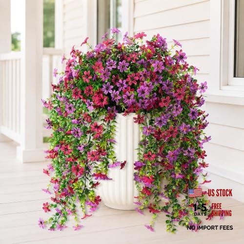 Artificial Flowers for Outdoors 2 Pcs Uv Resistant Fake Purple Red Light Purple