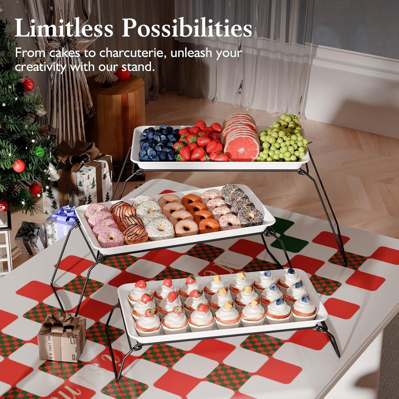 NEW Extra Large 3 Tier Serving Tray & Cupcake Stand Holds 63 Cupcakes Black gallery