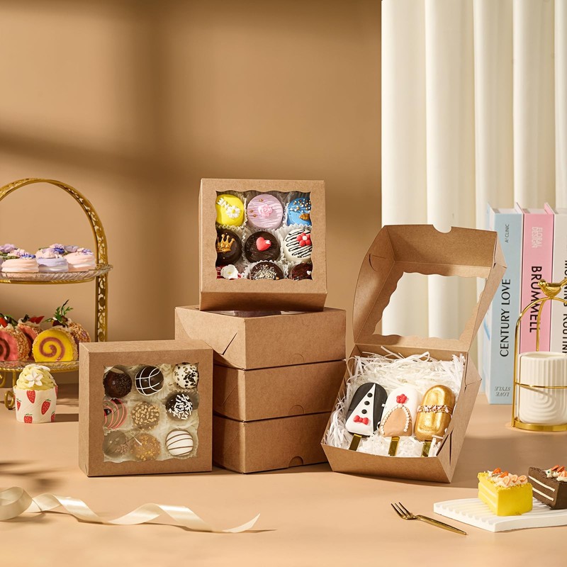 50 PCS 6x6x2.5 Inch Chocolate Strawberry Boxes Bakery Full Window Cookie gallery