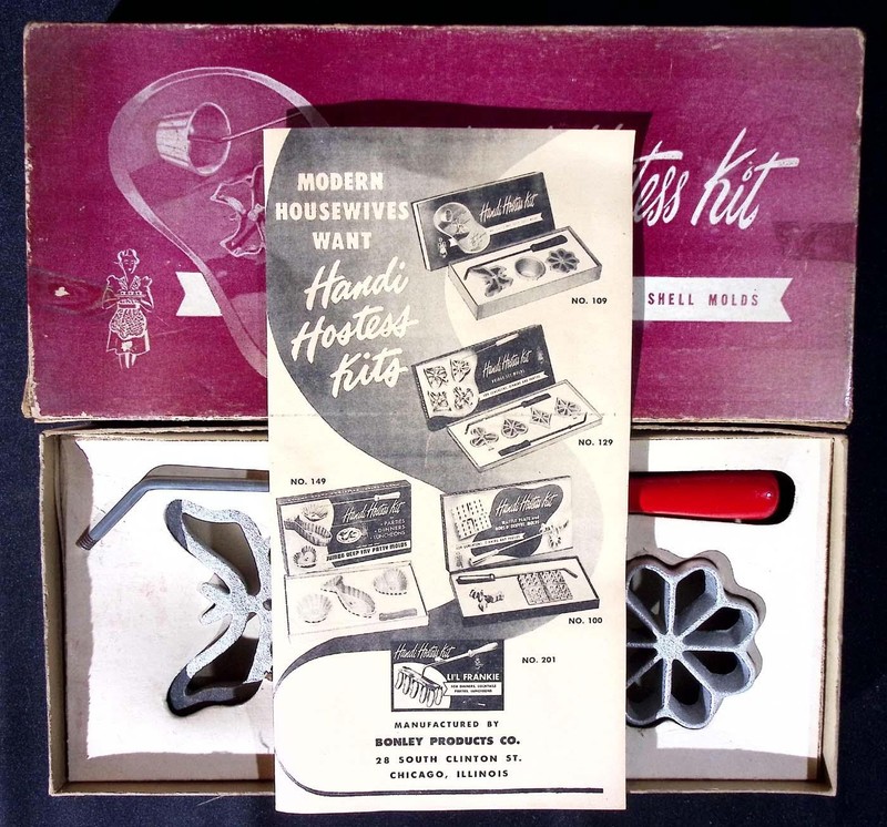 Vintage Bonley Handi Hostess Kit Waf-l-ette Patty Shell Molds Rosette Iron #109 gallery