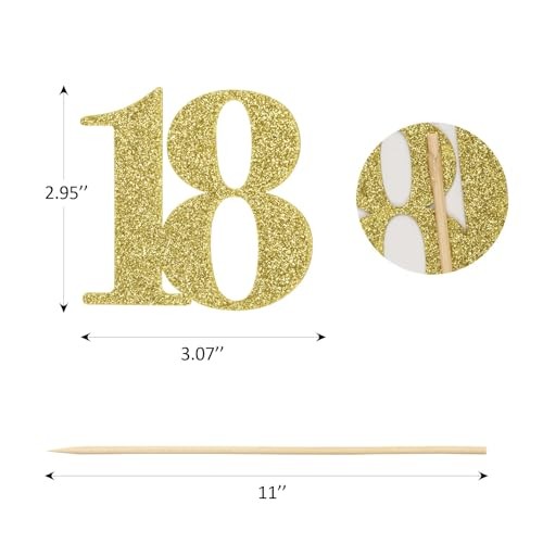 16 PCS Birthday Centerpiece Sticks Double Sided Glitter Anniversary Gold 18th gallery