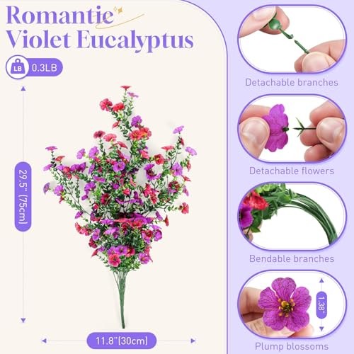 BlessedSeason 4 Pcs Artificial Hanging Flowers - UV Resistant - 4 PCS Red Purple gallery