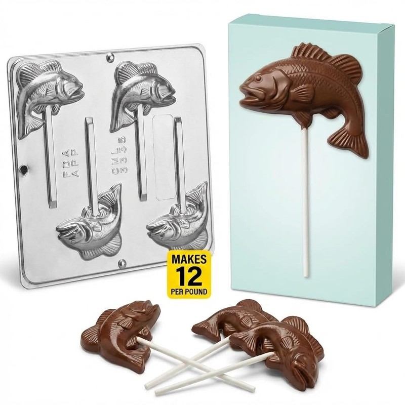 Bass Fish Lollipop Chocolate Candy Mold 3335 Sucker Baking Tray Tool gallery