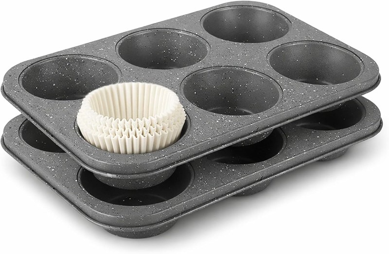 2 Pack Jumbo Muffin Pan, 6 Cup Large Cupcake Pan with Speckled Granite Coating