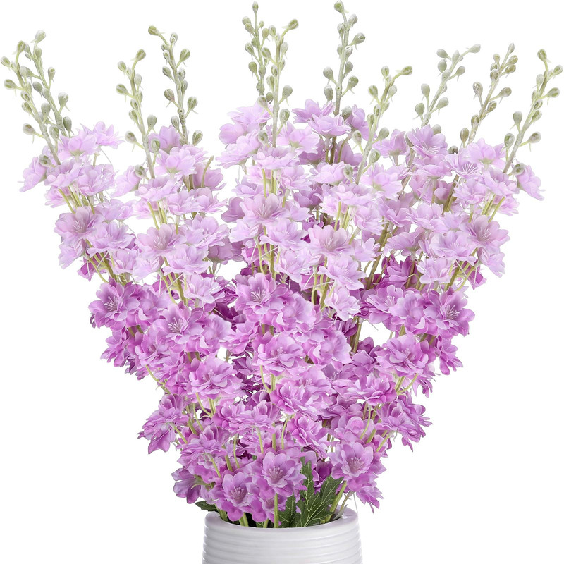 Thiccywoov 12 Pcs Delphinium Artificial Flowers 33.5 Long Stem Lifelike Faux