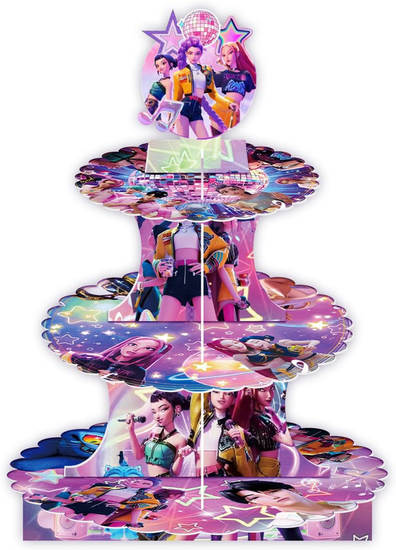 K-Pop Music Theme Cupcake Stand 3 Tier, Anime Style Dessert Display Tower, Party