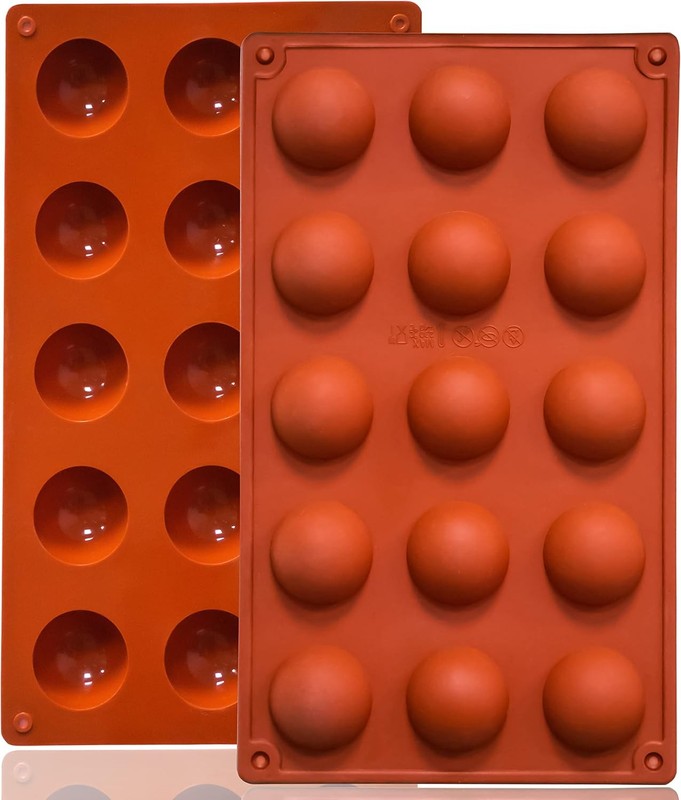 Small 15-Cavity Semi Sphere Silicone Molds Non-Stick,2 Packs Half Sphere