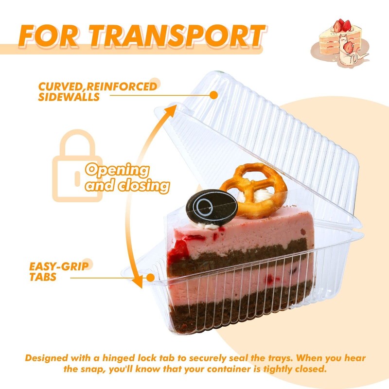 200 PCS 4 In Transparent Plastic Cake Slice Hinged Lid Takeout Container Box gallery
