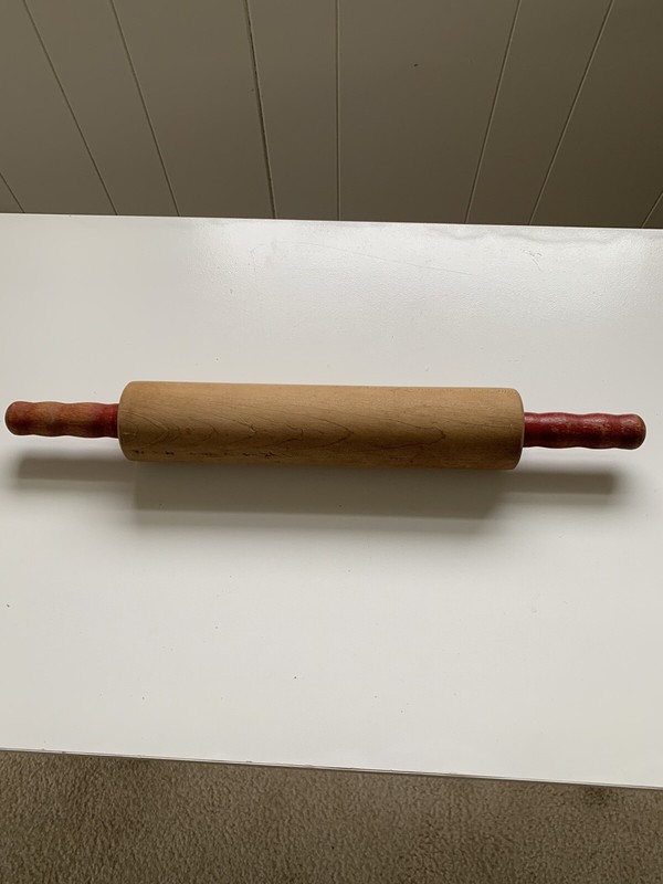 Vintage Wooden Rolling Pin Dough Roller Wood Handles 16 Inches Long 1960’s