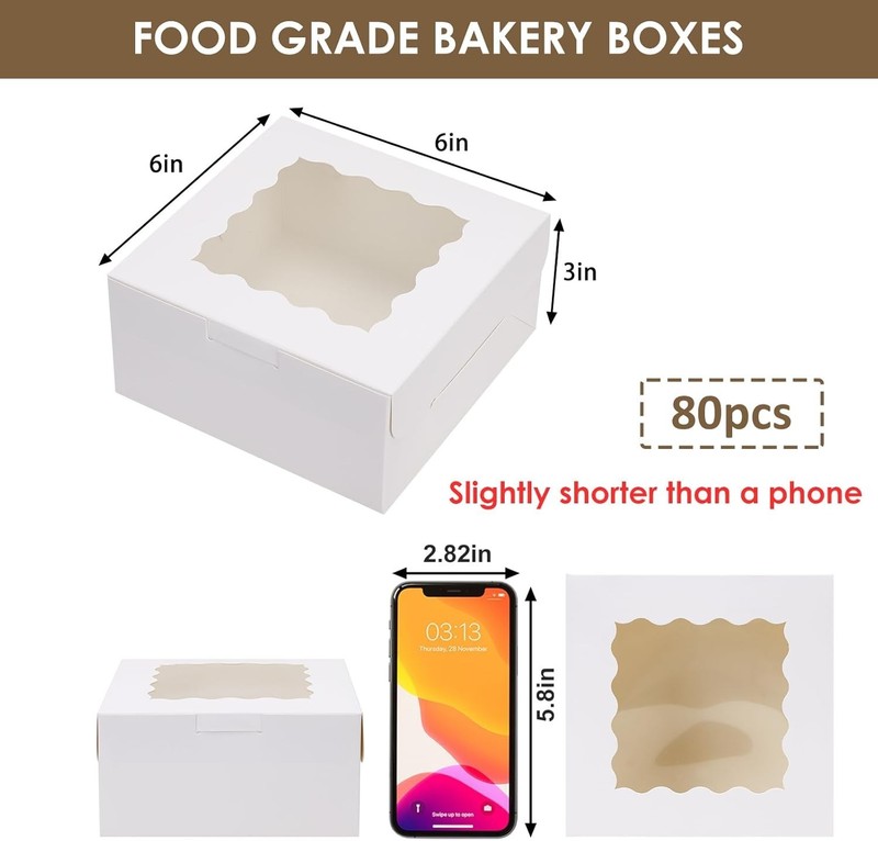 6x6x3 inch Bakery Cookie Boxes with Window Food Grade Cardboard for Pastries gallery