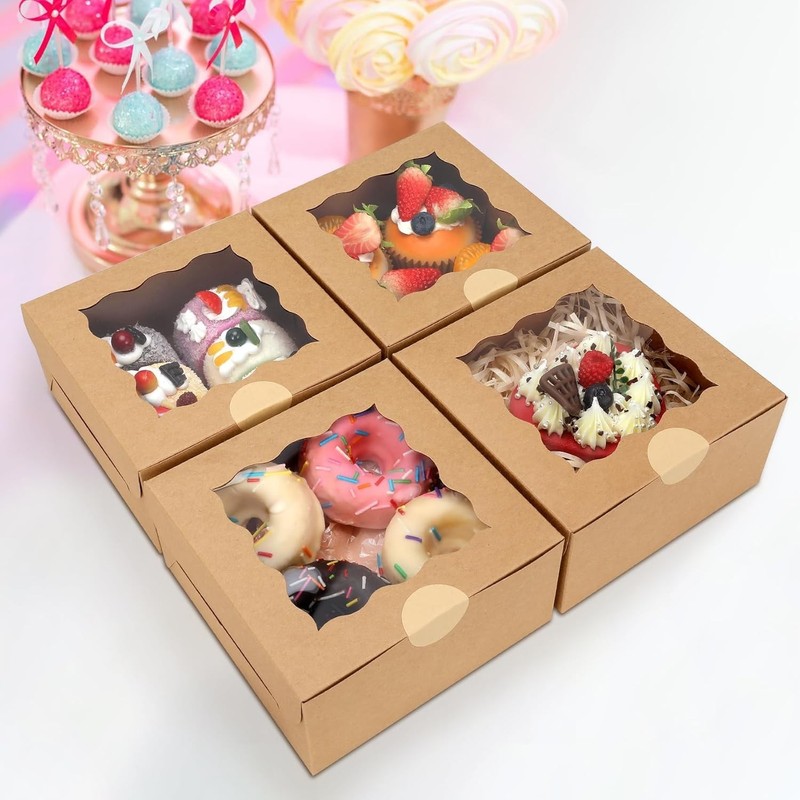 Bakery Boxes with Transparent Window - 60 Kraft Boxes, 6x6x3 for Elegant Gifting gallery