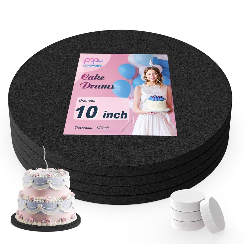 4 PCS Cake Drum 10 Inch Round Black Greaseproof Board 1/2 Thick Base Prop Tool