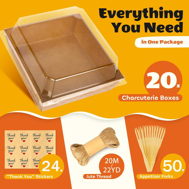 20Pcs Small Charcuterie Boxes with Clear Lids - Paper Mini Charcuterie Boxes to gallery