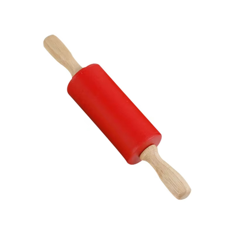 1Pcs Non-Stick Silicone Rolling Pin Wooden Handle Pastry Dough Flour Roller Kitc
