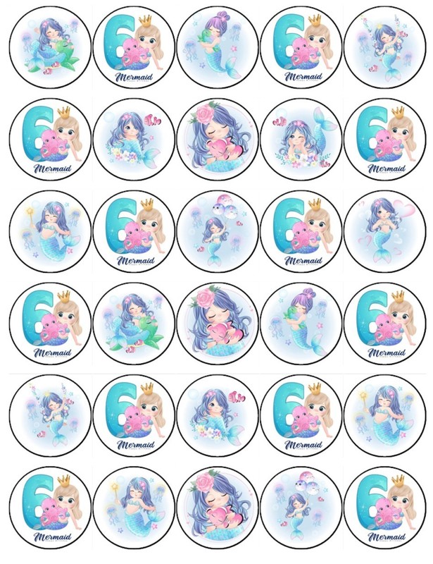 Mermaid Edible Wafer Cupcake Toppers Under the Sea Birthday Party Set Ages 1-10 gallery