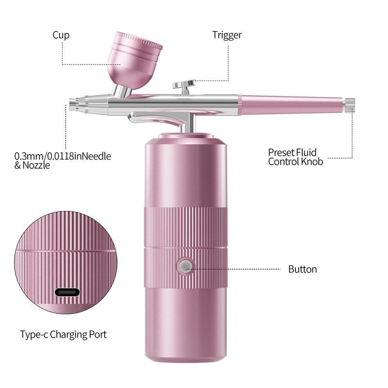 Airbrush Kit with Compressor Portable 48PSI High-Pressure Pink gallery
