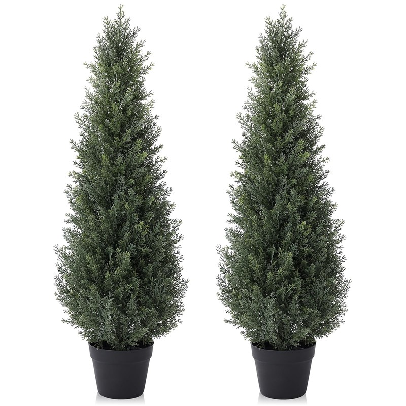 Laiwot 3Ft Artificial Topiary Cedar Tree Uv Resistant Faux Potted Plants