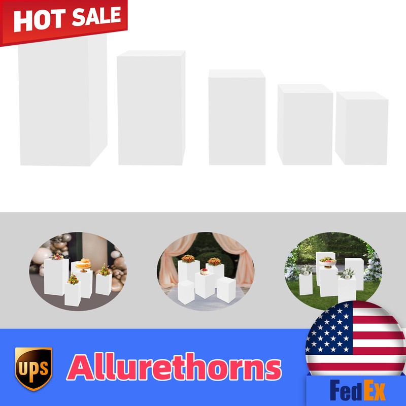 5 Pack Modern Square Cake Pedestal Stands Iron White For Cake Shops Weddings NEW