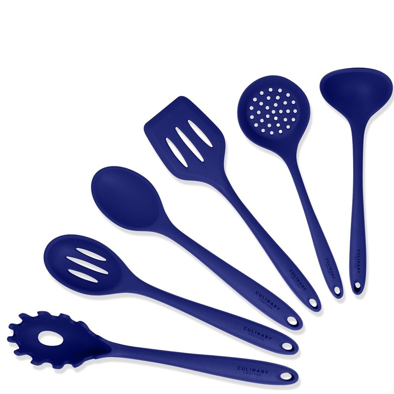 Culinary Couture Blue Silicone Kitchen Utensils Set of 6, Non-Stick Heat-Resi…