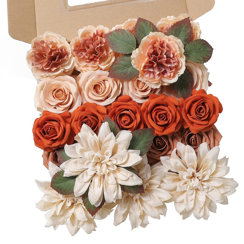 Yyhuawu Artificial Flowers Combo Set Gradient Color Flower Leaf Stems For Diy