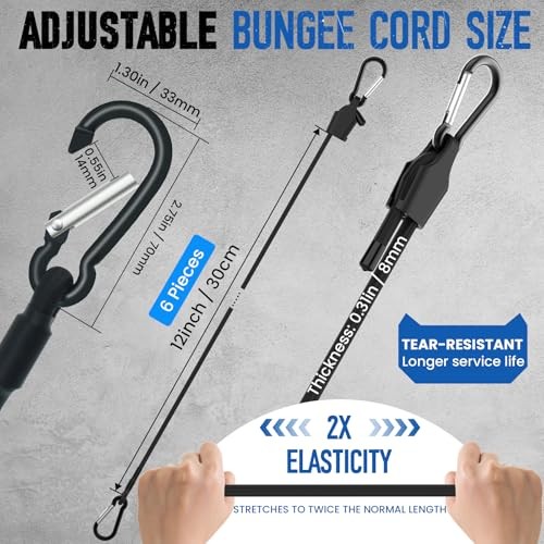 6 Pcs Adjustable Bungee Cord with Hooks, Easy to Adjust from 7" to 12", 12 Inch gallery