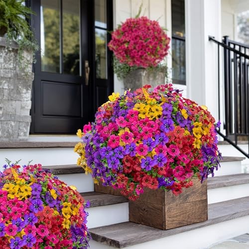 Artificial Flowers for Outdoors Fake 14 Mixed, 4 Colors Red Pink Purple Yellow gallery