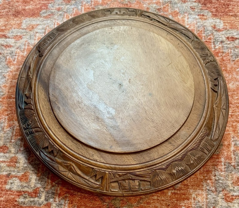 Vtg 60s Hand-Carved Monkey Pod CAKE STAND DOME Cover/LAZY SUSAN EUC 16" 90065 gallery