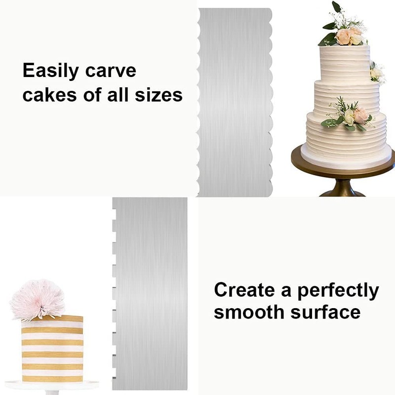 2 Pc Stainless Steel Cake Scraper Cake Decorating Tools Edge Side Jagged Wave... gallery