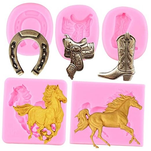 Horseshoe Silicone Molds - Horse, Saddle, Cowboy Boot for Cake Decorating,