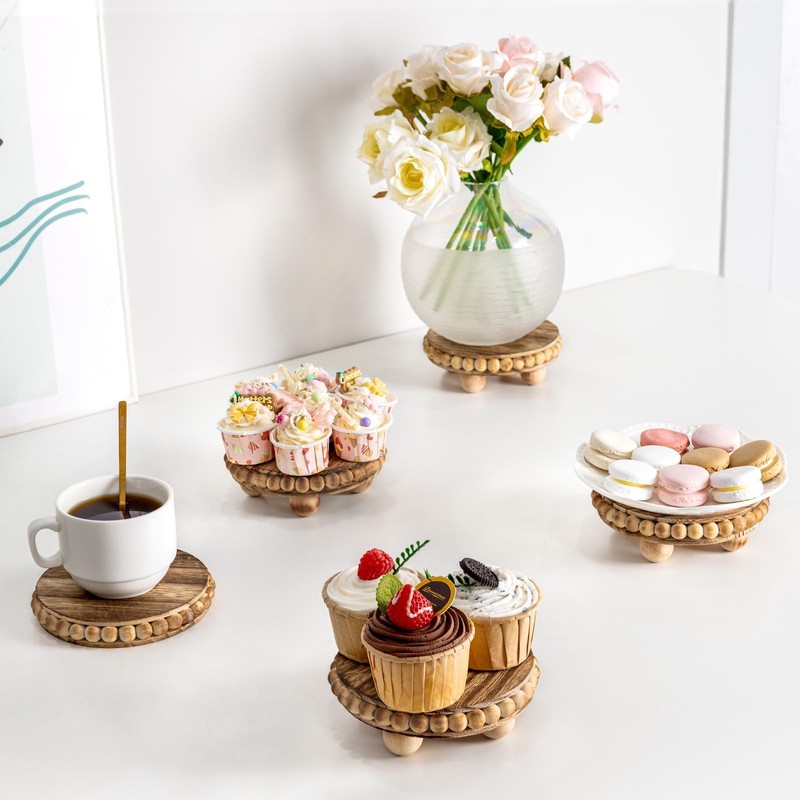 2Pcs Wood Risers for Display Decorative,Round Beaded Distressed gallery