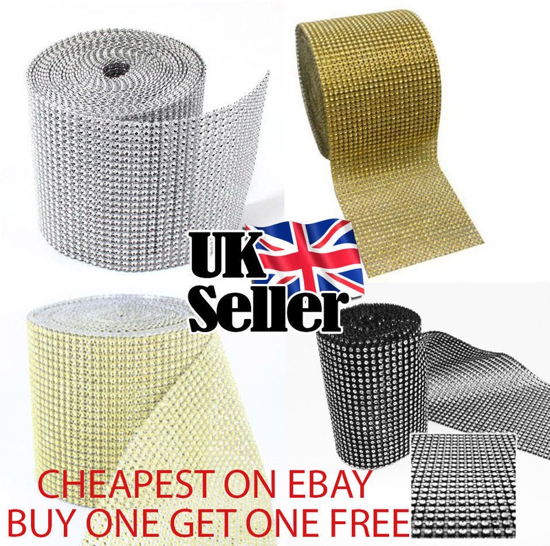 Diamante Effect Ribbon with Gold Colours Cake Trim Sewing Bridal UK
