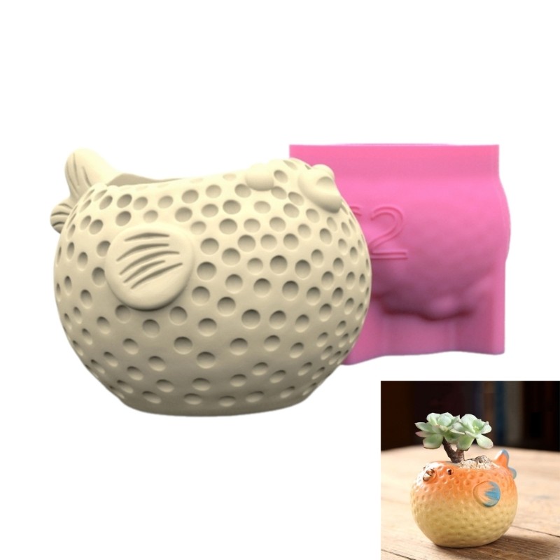 Pufferfish Shaped Concrete Moulds Vase Molds Silicone Material for Any Occasion gallery
