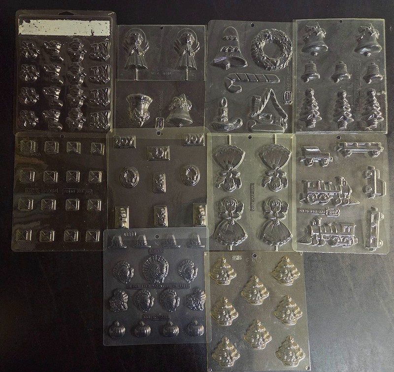 Lot of 10 Vintage Chocolate Candy Molds Christmas Thanksgiving Trains Lollipops