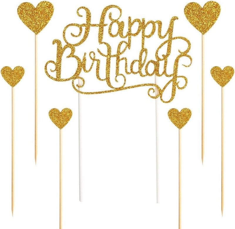 PALASASA Happy Birthday Cake Toppers Gold glitter letters”happy birthday”and