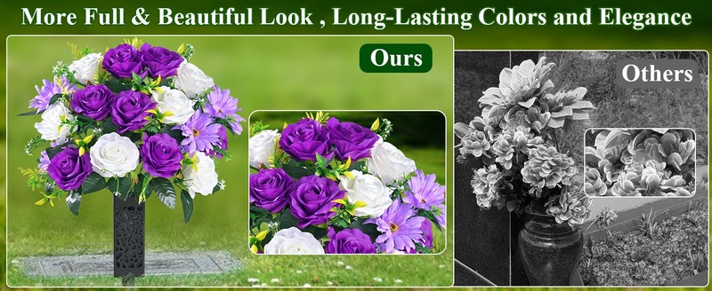 2 Sets Artificial Cemetery Flowers for Grave with Vase, Realistic Grave gallery