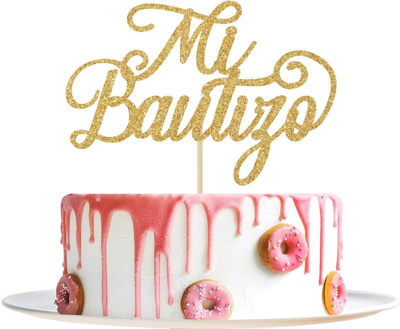 Gold Glitter Mi Bautizo Cake Topper – Holy First Communion Cake Toppers – Baby