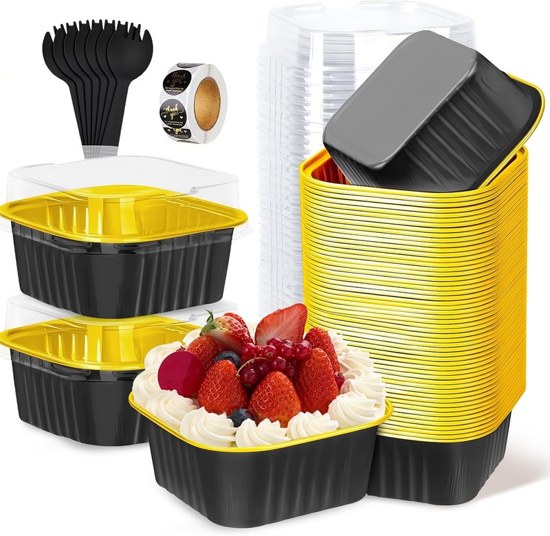 30Pack 5oz Mini Cake Pans W/ Lids & Spoons Baking Cups Aluminum Foil Pans Tins