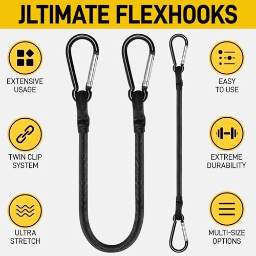 Heavy Duty 12" Bungee Cords with Carabiner Hooks - 4 Pack - 12" x 4pcs gallery