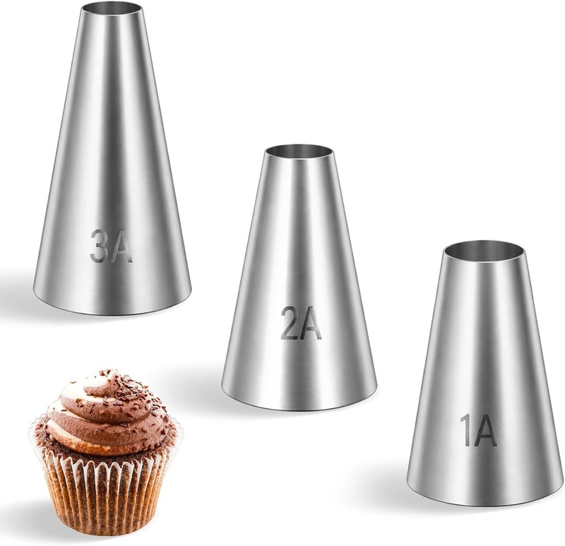 1A/2A/3A Large Cake Piping Tips, 3 PCS Round Piping Tip for Cake Decorating