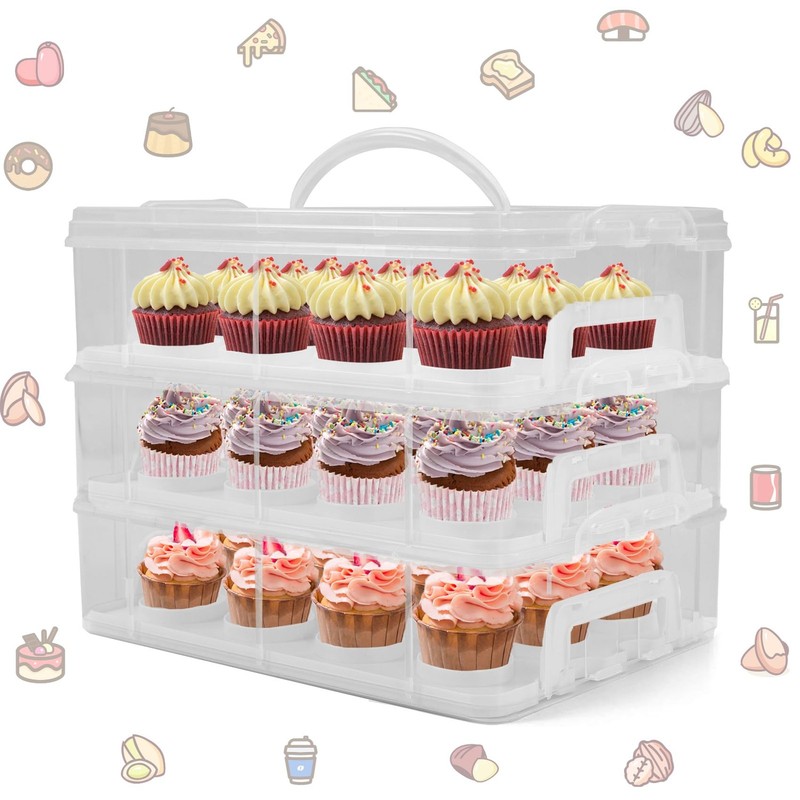 Cupcake Carrier, 3-Tiers Cupcake Containers, Holds 36 Cupcakes or 3 Large Cak…