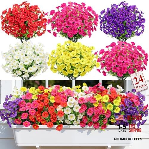 Bundles Artificial Flowers for 24 Red, Fuchsia, Deeppurple, Yellow, White