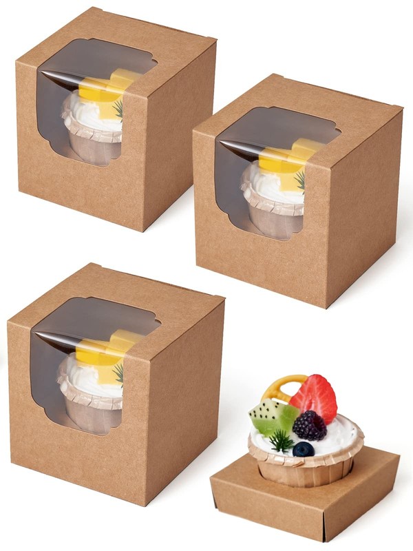 Cupcake Boxes 100 Pcs Bulk Brown Kraft IndividualBox, Single Containers Paper…