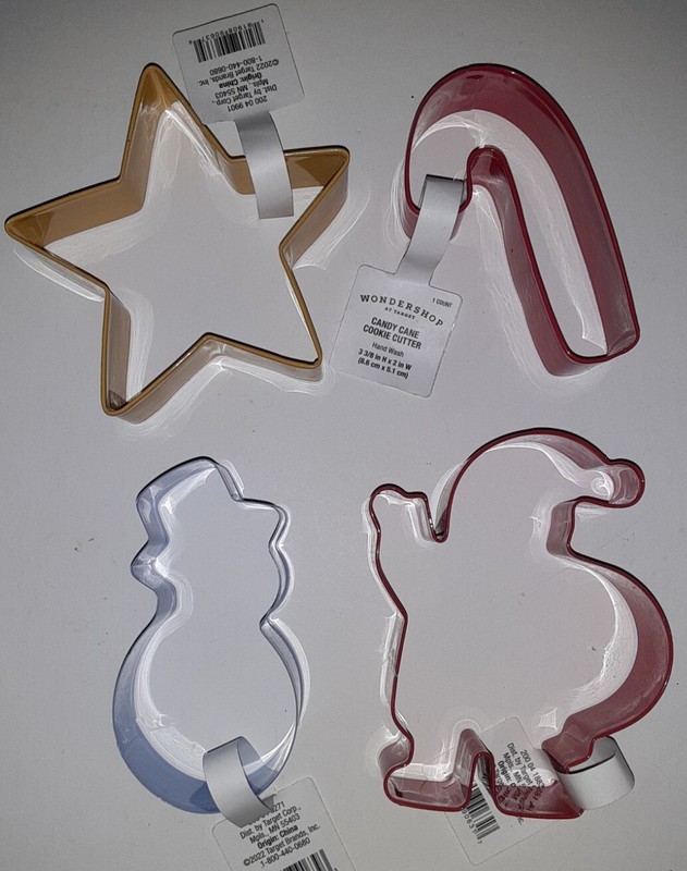 4 Stainless Steel Metal Enamel Standard Size Christmas Cookie Cutters Set Lot