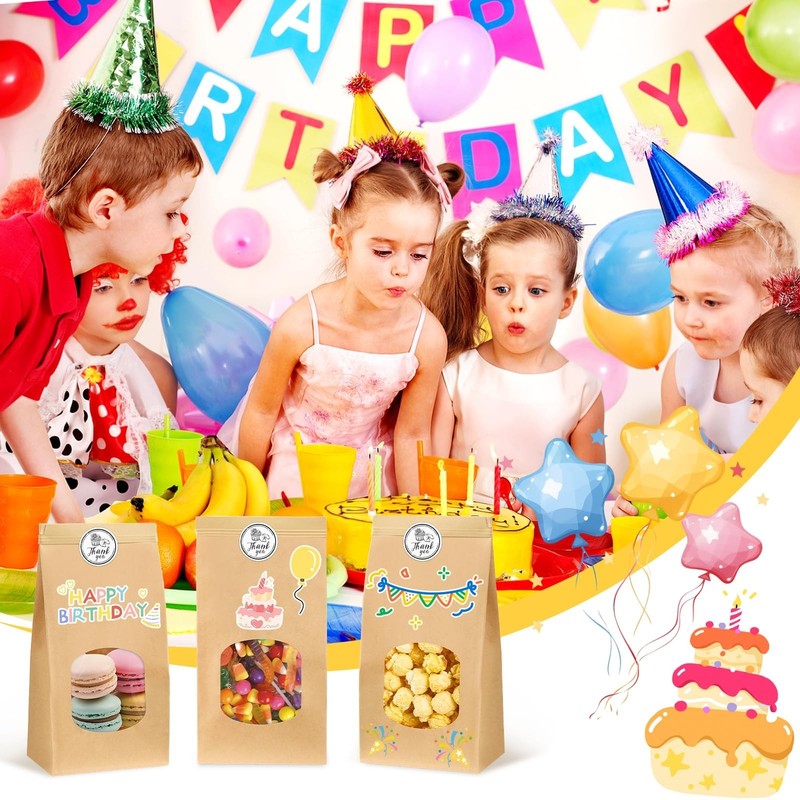 100Pcs Medium Bakery Cookie Bags with Window, Tin Tie Kraft Paper, Thank You Sti gallery