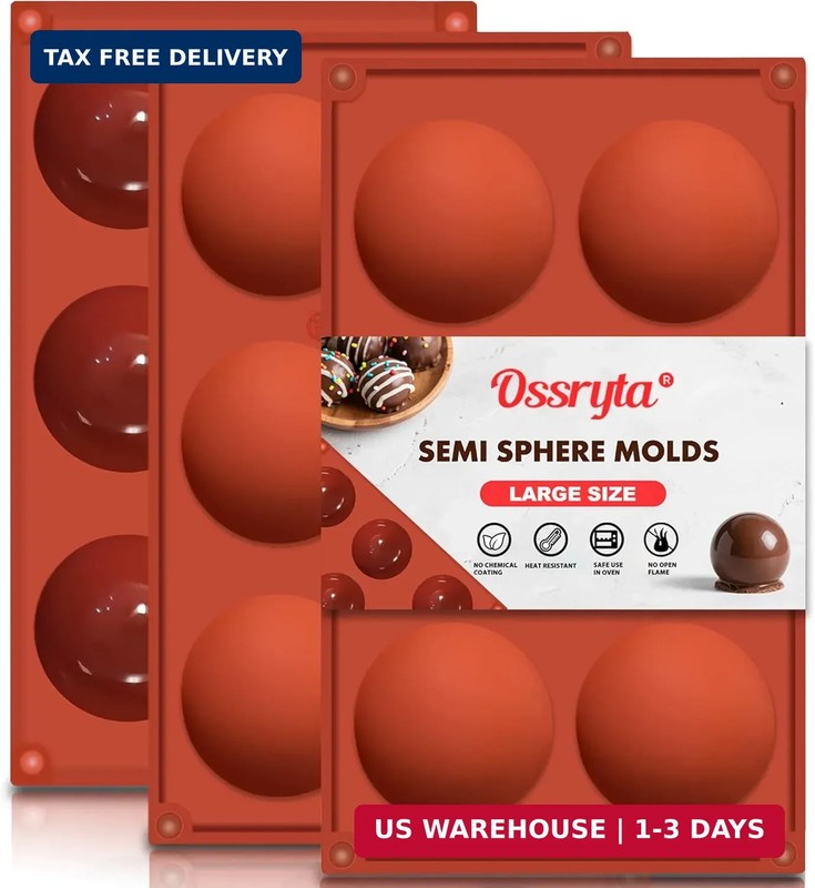 6-Cavity Large Semi-Sphere Silicone Molds – Half Sphere Baking Molds for Chocola