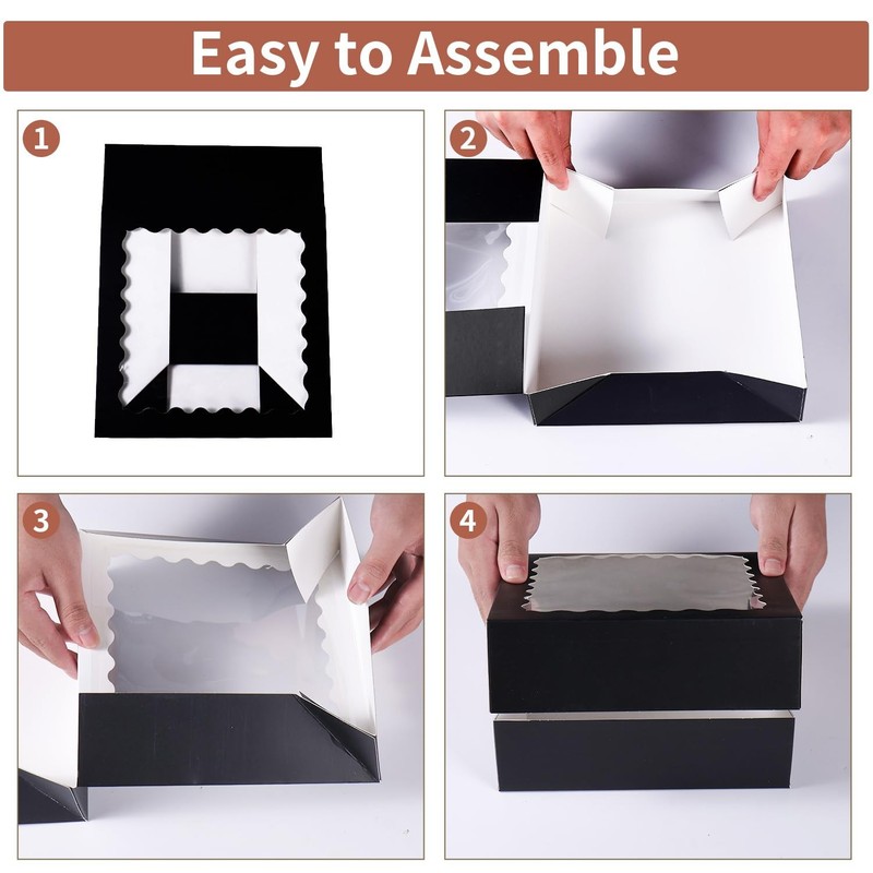 Black Bakery Cake Pastry Cookie Box Container With Window 50 PCS 8x8x2.5 Inch gallery