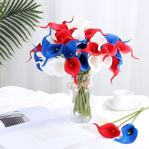 24 Pcs Patriotic Calla Lily Flower 4th of July Artificial Red-blue-white gallery