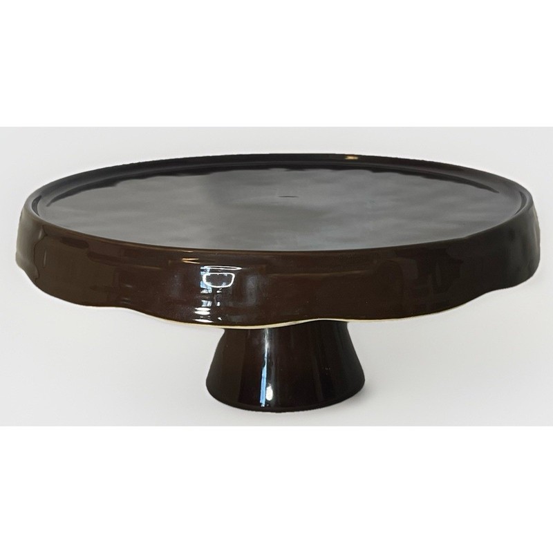 Lonaberger Woven Traditions Pedestal Cake Stand Chocolate Vitrified Pottery